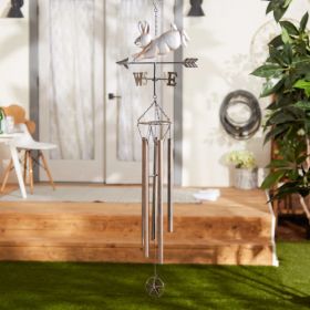 Silver Rabbit Weathervane Wind Chime - Outdoor Garden Decor with Charming Animal Design
