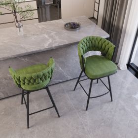 26" Bar Chair Linen Woven Bar Stool Set of 2,Black legs Barstools No Adjustable Kitchen Island Chairs