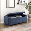 Contemporary Upholstered Bench with Internal Storage 1pc Durable Plywood Frame Blue Boucle