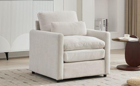31.9" Cozy Upholstered Armchair Oversized Comfy Cloud Sofa Double Cushion Single Sofa Plush Cushion Armchair for Living Room, Beige