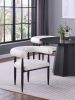 2pc Set Modern U-shaped Backrest Arms Dining Armchairs Black Textured Boucle Upholstered Back Dining Room Kitchen Furniture White Black