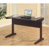 Home office desk with modesty panel and detached file cabinet on locking wheels with two drawers file drawer cubby shelf metal bar handle Red Cocoa co