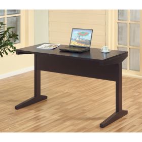 Home office desk with modesty panel and detached file cabinet on locking wheels with two drawers file drawer cubby shelf metal bar handle Red Cocoa co