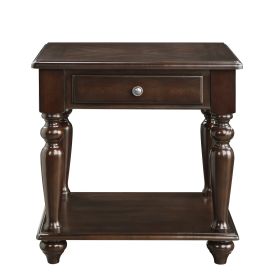 Modern Traditional Style End Table with Drawer and Bottom Shelf Espresso Finish Living Room Furniture 1pc