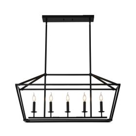 5-Light Farmhouse Kitchen Island Lighting,5 Light Industrial Linear Chandelier for Dining Room Metal Matte Black Finish Hanging Pendant Light Fixture