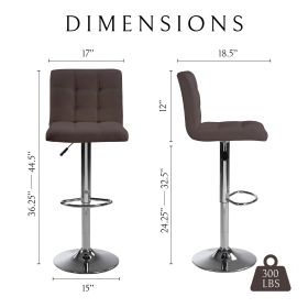 Bar Stools 1 Set of 2, Counter Height Bar Stools, Square Cushion Bar Stools with Back, Footstool, Cafe, Brown, 2 pieces