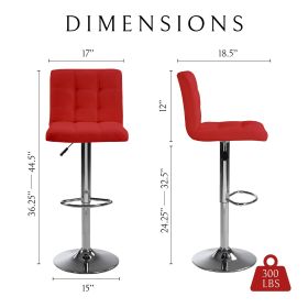 Bar Stools 1 Set of 2, Counter Height Bar Stools, Square Cushion Bar Stools with Back, Footstool, Cafe, Red, 2 pieces
