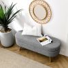 Ottoman Oval Storage Bench,Rubber Wood Legs, Gray (43.5"x16"x16")