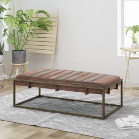 Upholstered Metal Ottoman Bench, Brown, Suede