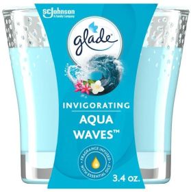 Glade Scented Candle, Aqua Waves, Fragrance Infused with Essential Oils