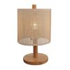 Levio Table Lamp, Natural Oak Wooden Base with Linen Shade 110-120V Paper Rattan Weave Material Wood,Desktop Lamp From The Us Warehouse