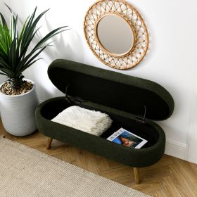 Ottoman Oval Storage Bench,Rubber Wood Legs, Green(43.5"x16"x16")