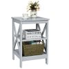 3-Tier Nightstand End Table with X Design Storage