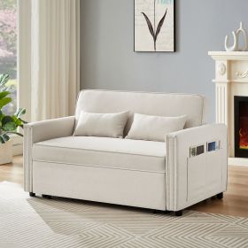 Modern Linen Convertible Loveseat Sleeper Sofa Couch with Adjustable Backrest