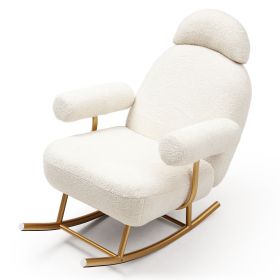 Modern Sherpa Fabric Nursery Rocking Chair,Accent Upholstered Rocker Glider Chair for Baby and Kids,Comfy Armchair with Gold Metal Frame,Leisure Sofa