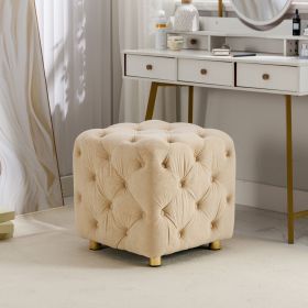 Beige Modern Velvet Upholstered Ottoman, Exquisite Small End Table, Soft Foot Stool,Dressing Makeup Chair, Comfortable Seat for Living Room, Bedroom