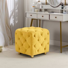 Yellow Modern Velvet Upholstered Ottoman, Exquisite Small End Table, Soft Foot Stool,Dressing Makeup Chair, Comfortable Seat for Living Room, Bedroom