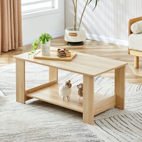 Modern minimalist log colored double layered rectangular coffee table, tea table.MDF material is more durable,Suitable for living room, bedroom