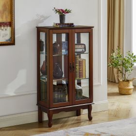 Curio Cabinet Lighted Curio Diapaly Cabinet with Adjustable Shelves and Mirrored Back Panel, Tempered Glass Doors (Walnut, 3 Tier)