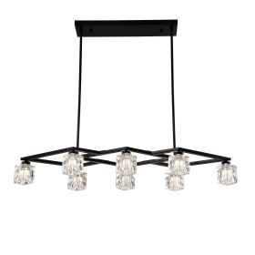 Matte Black Crystal Chandelier for Dining Room, 8-Light Kitchen Chandelier Light Fixture Modern Metal Industrial Chandeliers for Farmhouse Entryway Li