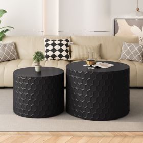 Stylish and Minimalist Nesting Coffee Table Set with Honeycomb Design, Modern Round Coffee Table, Drum Circle Coffee Table for Living Room, Bedroom