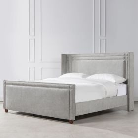 Elle Wingback Upholstered King Bed, Silver Grey Polyester