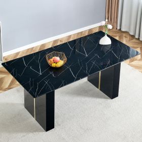 Large modern rectangular table with black patterned countertop and large MDF legs for kitchen