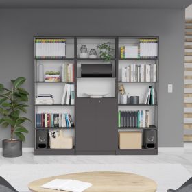Lecanto 3 Piece Home Bookcase set, 74" Wide with 13 Shelves and 2-door Cabinet , Living Room Set Matt Gray / White