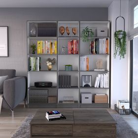 Luetz 3 Piece Home Bookcase set, 67" Wide with 15 Shelves , Living Room Set Set Matt Gray - White