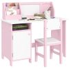Qaba Toddler Desk and Chair Set, Kids Writing Desk Study Table for Children with Whiteboard, Storage Cabinet, Child Furniture, Art Gifts for Kids, Pin
