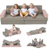 Qaba Modular Kids Play Couch, 12 Pieces Kids Couch for Playroom Bedroom, Convertible Foam Floor Cushions for Boys and Girls, Pink
