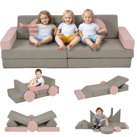 Qaba Modular Kids Play Couch, 12 Pieces Kids Couch for Playroom Bedroom, Convertible Foam Floor Cushions for Boys and Girls, Pink
