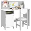 Qaba Toddler Desk and Chair Set, Kids Writing Desk Study Table for Children with Whiteboard, Storage Cabinet, Child Furniture, Art Gifts for Kids, Gra