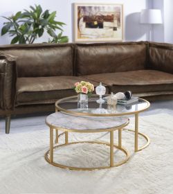 Shanish Engineered Stone Top & Gold Finish Nesting Table Set