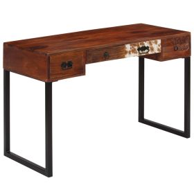 Desk Solid Sheesham Wood and Real Leather 46.1"x19.7"x29.9"