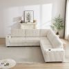 110-Inch Oversized Corduroy Corner Sofa,L Shaped Corner Couch with two storage spaces,USB port & T-pyce port and Cup-holder
