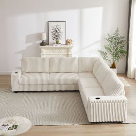 110-Inch Oversized Corduroy Corner Sofa,L Shaped Corner Couch with two storage spaces,USB port & T-pyce port and Cup-holder