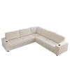 110-Inch Oversized Corduroy Corner Sofa,L Shaped Corner Couch with two storage spaces,USB port & T-pyce port and Cup-holder