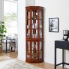 Corner Curio Cabinet with 5 Shelves and Lighting System, Walnut(E26 light bulb not included)
