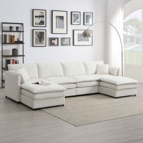 [VIDEO provided] [New] 134*66" Chenille Modular Sectional Sofa,U Shaped Cloud Couch Set with Double Cushions ,6 Seat Sleeper Sofa Bed with Ottomans