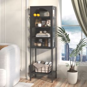 Metal Glass Door Display Storage Cabinet - 5-Tier Cube Bookshelf Storage Cabinet with 3 Adjustable Shelves For kitchen, dining room, living room