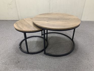 Nesting Coffee Table Set of 2, 27.6inch Round Coffee Table Industrial Wood Finish with Sturdy Metal Frame