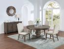 Traditional Formal 5pc Dining Set Round Table 4x Side Chairs Pedestal Base Oak Finish Table nailhead Trim Upholstered Cushion Dining Room Furniture