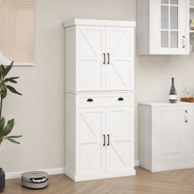 71" Kitchen Pantry Storage Cabinet with 4 Doors(2Doors with Racks),1 Drawer, 2 Adjustable Shelves, Freestanding Cupboard for Kitchen