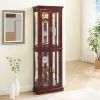 Curio Cabinet Lighted Curio Diapaly Cabinet with Adjustable Shelves and Mirrored Back Panel, Tempered Glass Doors (Cherry, 6 Tier)