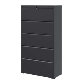 5 Drawer Metal Lateral File Cabinet , Black Filing Cabinet with Lock, Lockable File Cabinet for Home Office