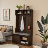 Dark brown, Column Coat Rack with Storage Shoe Cabinet