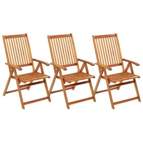 Folding Patio Chairs 3 pcs with Cushions Solid Acacia Wood