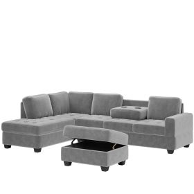 Orisfur. Modern Sectional Sofa with Reversible Chaise, L Shaped Couch Set with Storage Ottoman and Two Cup Holders for Living Room