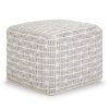 Noreen Square Pouf, Light Blue and White Accent Ottoman for Living Room